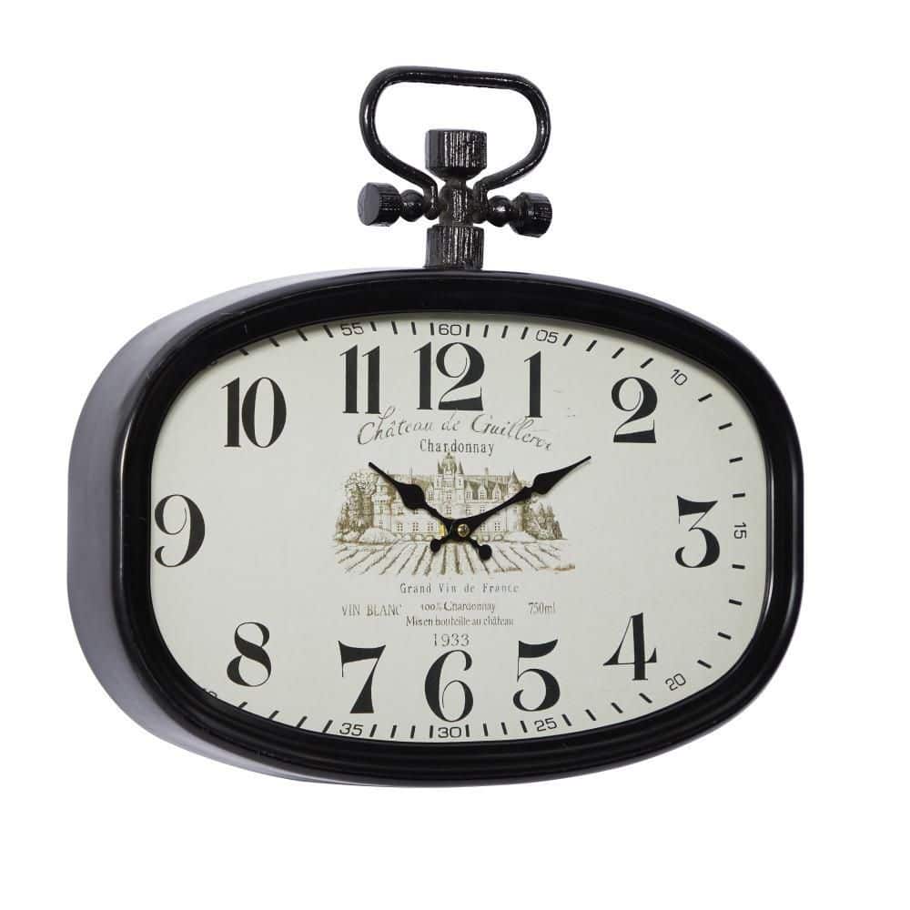 Vintage Black and White Oval Metal Wall Clock