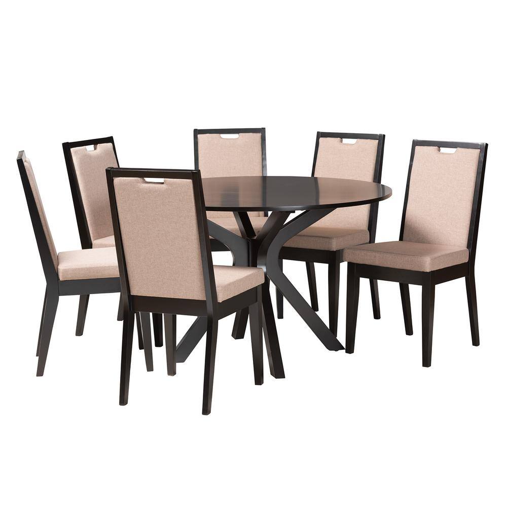 Baxton Studio Eira 7 Piece Beige and Dark Brown Wood Dining Set