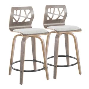 Folia 23.5 in. Light Grey Fabric, Light Grey Wood and Black Metal Fixed-Height Counter Stool (Set of 2)