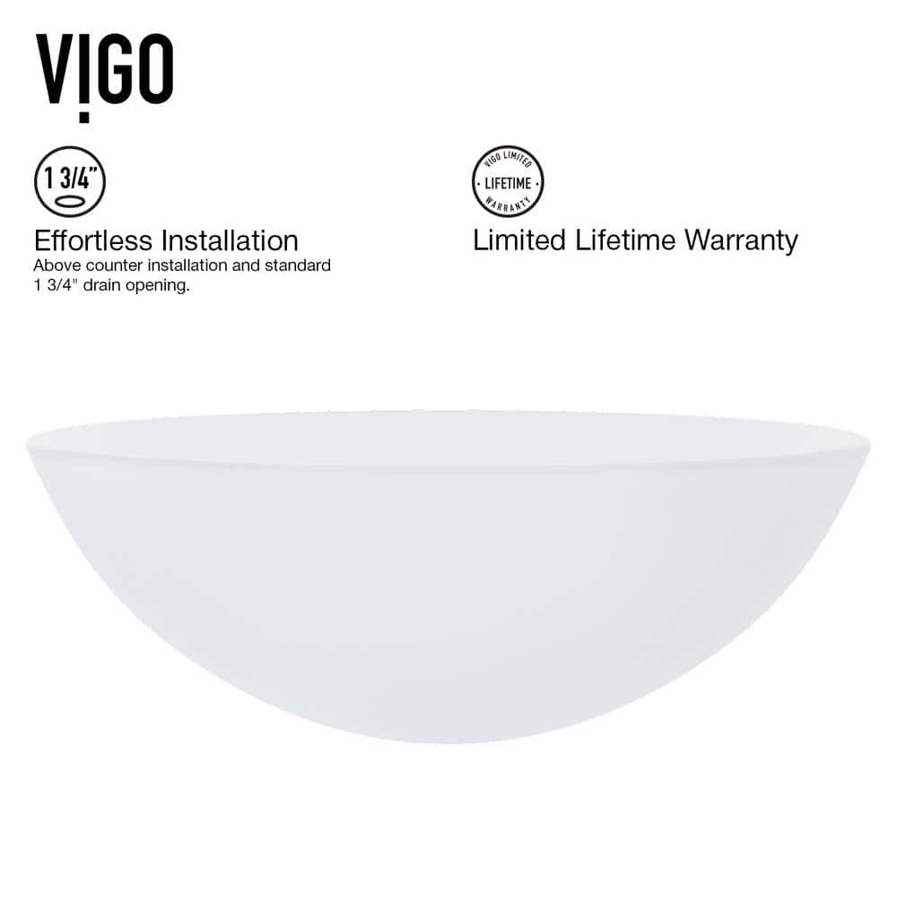 Frosted White Round Glass Vessel Sink with Brushed Nickel Faucet
