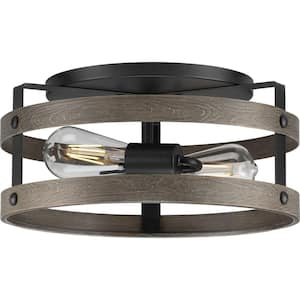 Gulliver 22 in. 2-Light Graphite and Weathered Driftwood Farmhouse Flush Mount Ceiling Light