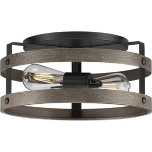 Gulliver 22 in.  2-Light Graphite and Weathered Driftwood Farmhouse Flush Mount Ceiling Light