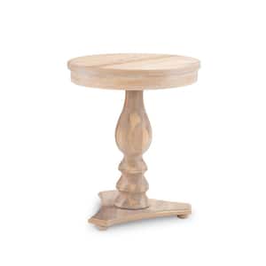 Cati Natural 20" Round Wood Side Table with Triangular Base