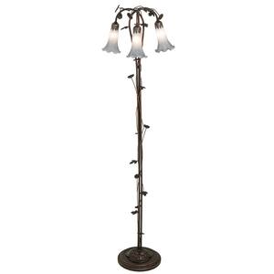 Pond Lily 58 in. Mahogany Bronze Victorian 3-Light Dimmable Arc Floor Lamp with Glass Cone Shade