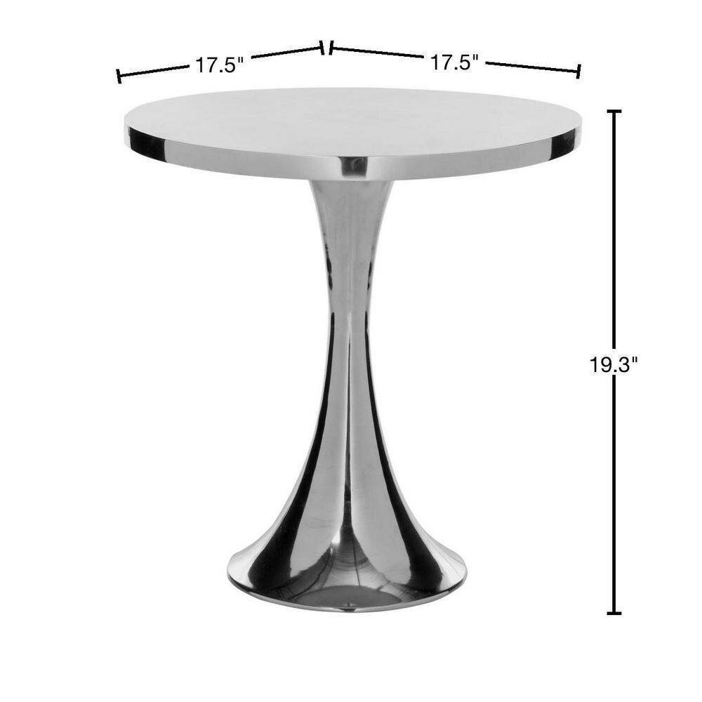Galium Silver Aluminum Round Side Table with Mirrored Top