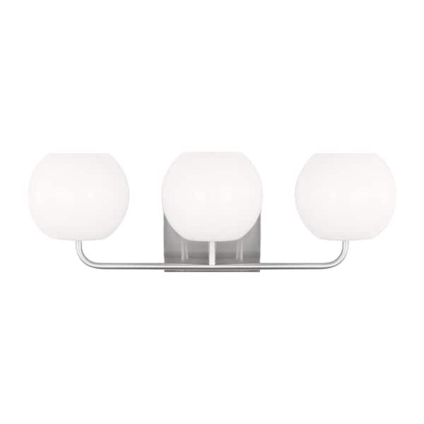 Generation Lighting Rory Large 25 in. 3-Light Brushed Steel Bathroom Vanity Light with Opal Glass Shades