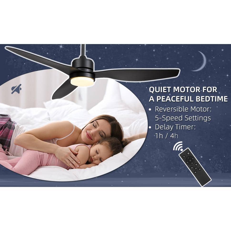 52-Inch Matte Black Ceiling Fan with LED Light and Remote