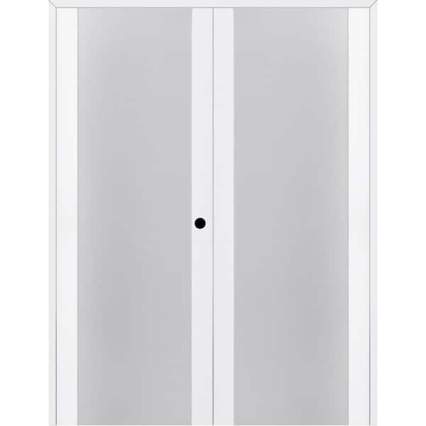 Belldinni Paola 202 72 in. x 96 in. Left Hand Active Frosted Glass Bianco Noble Finished Wood Composite Double Prehung French Door