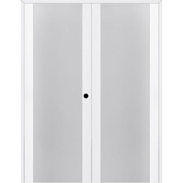 Belldinni Paola 202 48 in. x 84 in. Left Hand Active Frosted Glass Bianco Noble Finished Wood Composite Double Prehung French Door