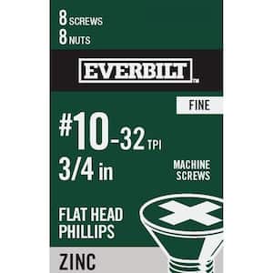 #10-32 x 3/4 in. Phillips Flat Head Zinc Plated Machine Screw (8-Pack)