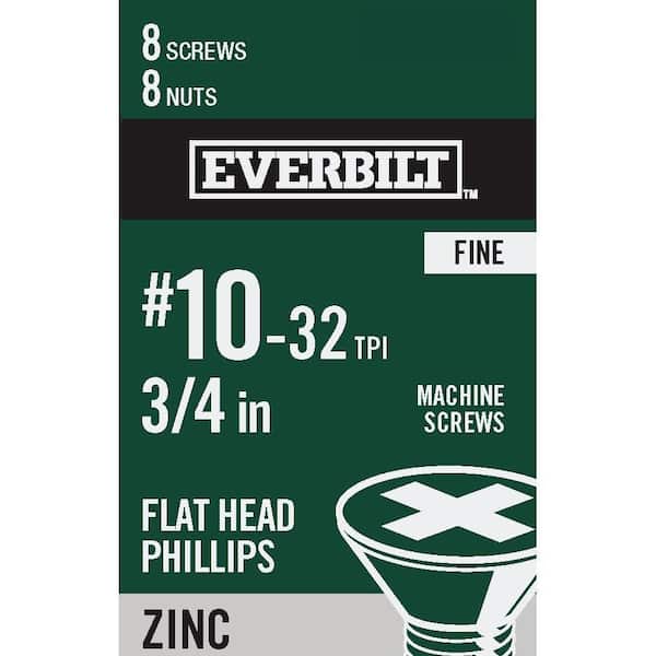 Everbilt #10-32 x 3/4 in. Zinc Plated Phillips Flat Head Machine Screw (8-Pack)