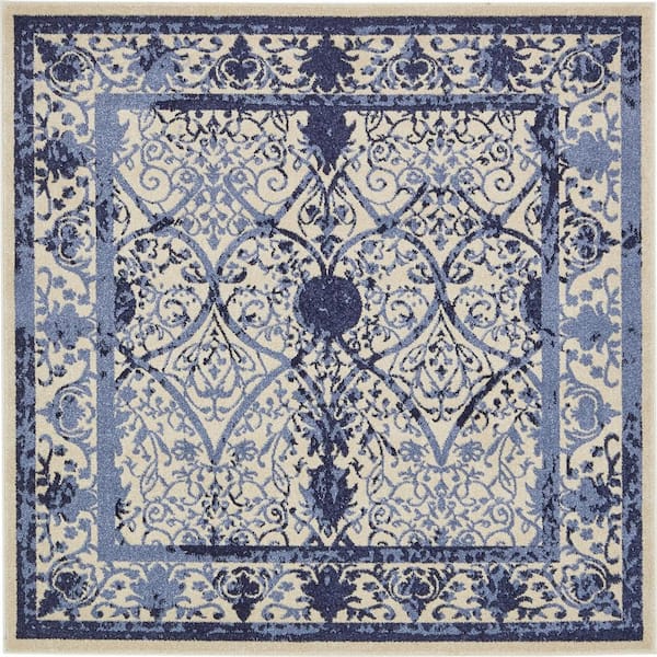 Unique Loom La Jolla Traditional Blue 6' 0 x 6' 0 Square Rug