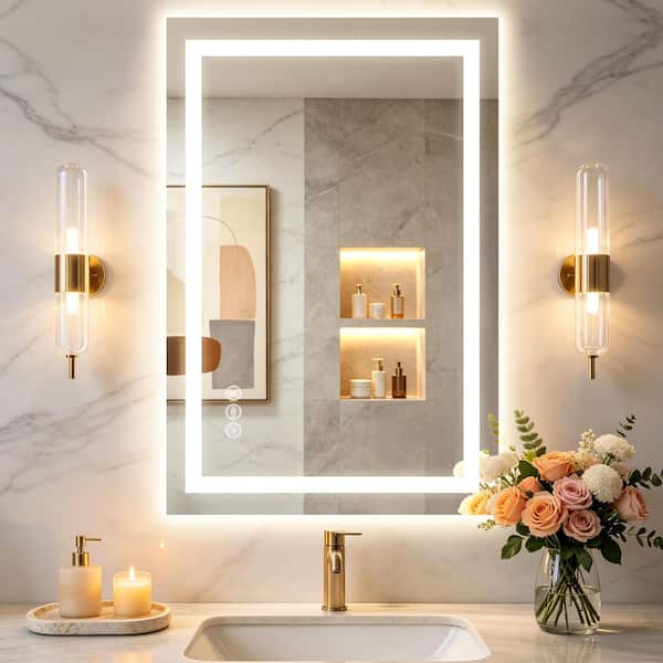 24 in. W x 36 in. H Frameless LED Mirror Anti-Fog Dimmable 3-Color Shatterproof Wall Mounted Bathroom Vanity Mirror