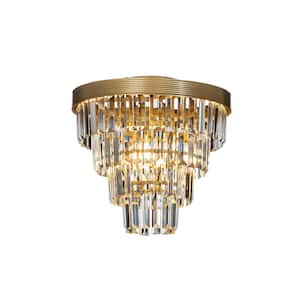 3-Light 13 in. Tiered Gold Mini Flush Mount With Clear Crystals