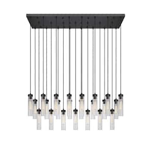 Beau 23-Light Matte Black Shaded Linear Chandelier with Clear Glass Shade with No Bulbs Included