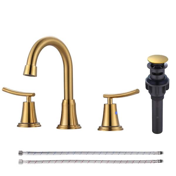 8 in. Widespread Double Handle Bathroom Faucet with Pop-Up Drain in Gold