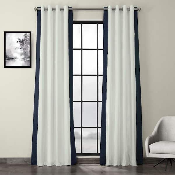 Exclusive Fabrics & Furnishings Fresh Popcorn & Polo Navy Grommet Light Filtering Curtain - 50 in. W x 96 in. L (1 Panel)