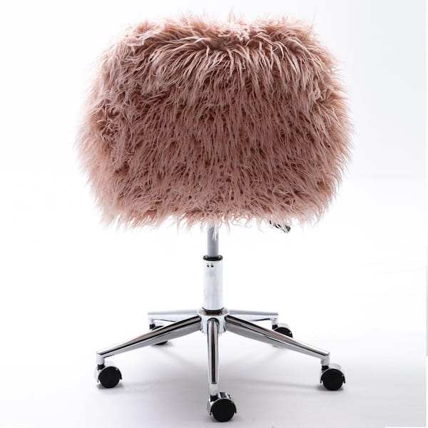 Pink Faux Fur Fluffy Task Chair Home, Adjustable Vanity Stool With Wheels