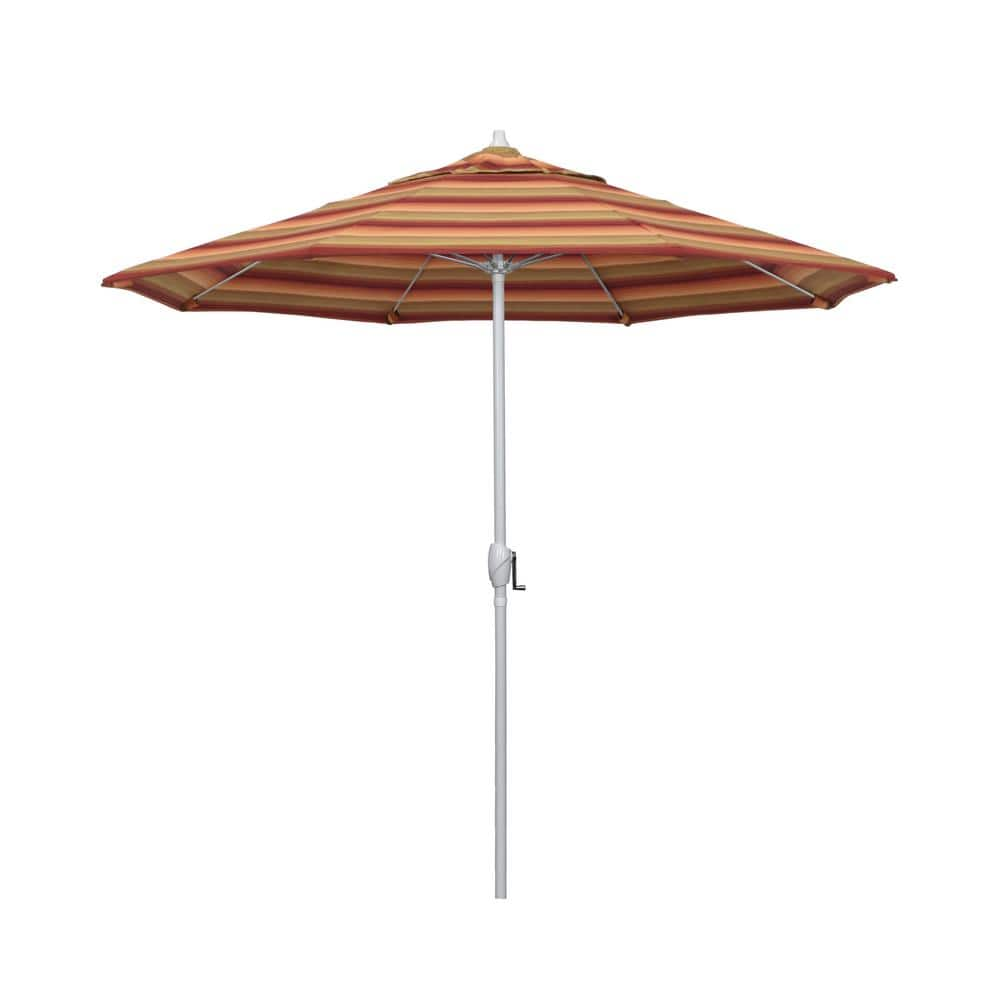 California Umbrella 7.5 ft. Matted White Aluminum Market Patio Umbrella Fiberglass Ribs and Auto Tilt in Astoria Sunset Sunbrella