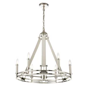 Flat Rock 29 in. W 6-Light Polished Nickel Chandelier with No Shades