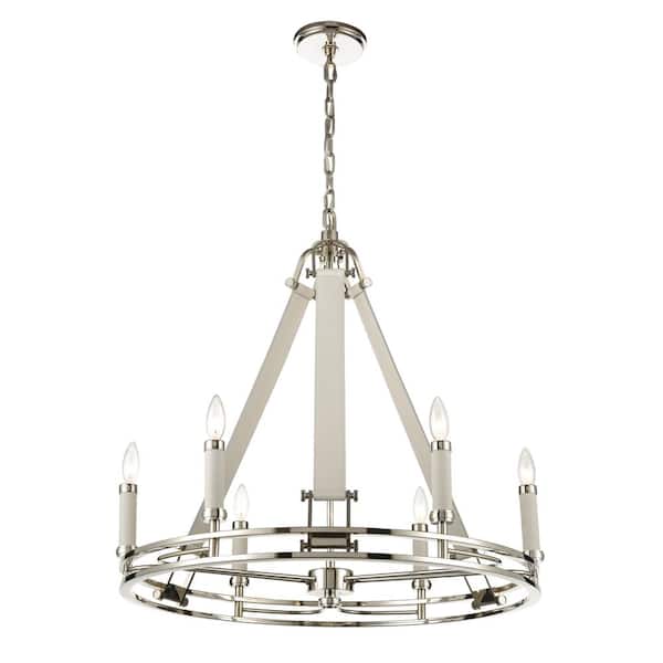 Titan Lighting Flat Rock 29 in. W 6-Light Polished Nickel Chandelier with No Shades