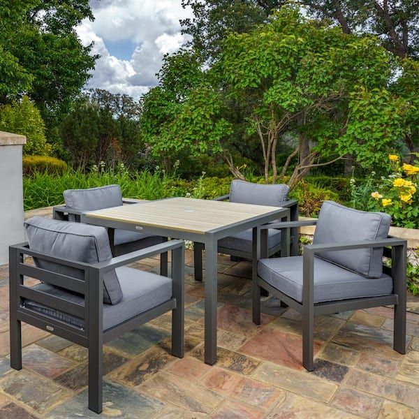 Tortuga Outdoor Lakeview Modern 5-Piece Aluminum Patio Dining Set with Charcoal Cushions (Outdoor Dining Table and Chair Bundle)