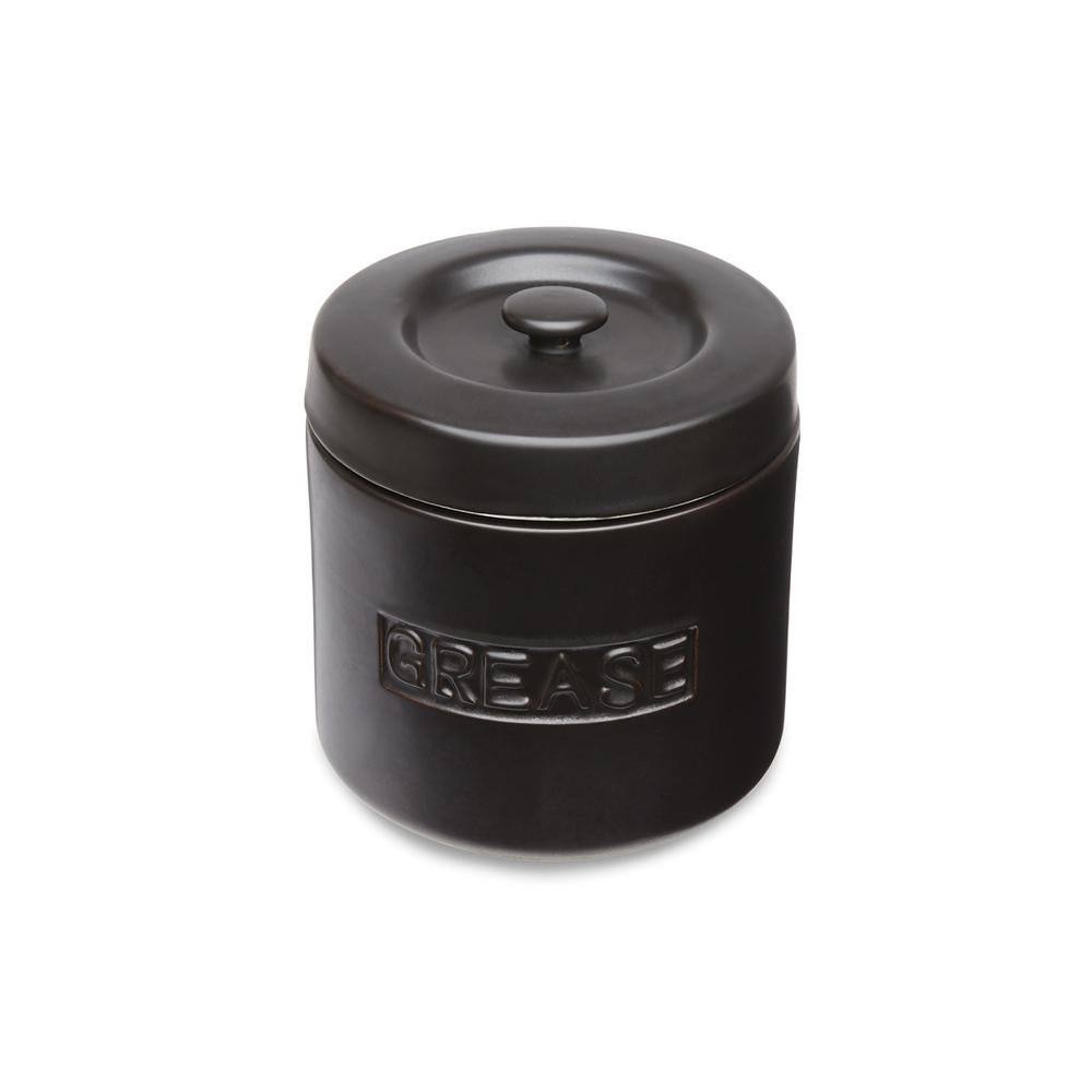 Matte Black Ceramic Grease Container with Lid, 32 oz