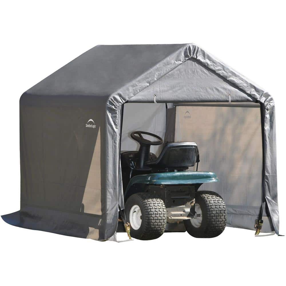 6x6 ft Gray Portable Steel Peak Roof Shed with Roll-Up Doors