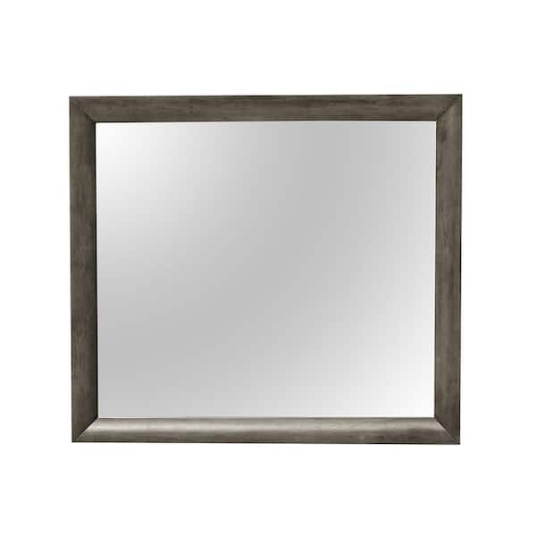 Unbranded Gray 39 in. W x 35 in. H Rustic Rectangle Particle Board Framed Mirror Wall Mirror Wall Decor Mirror