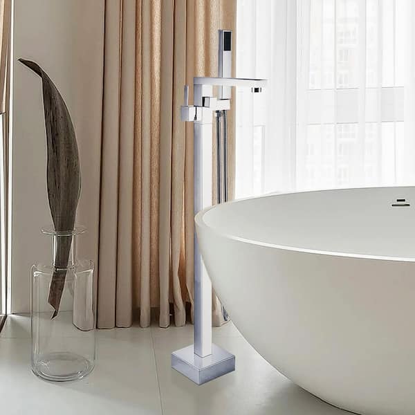 Single-Handle Freestanding Tub Faucet with Hand Shower Head in Chrome