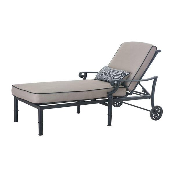 Sunjoy Catelynn Black Metal Outdoor Patio Lounge Chaise with Beige Cushion