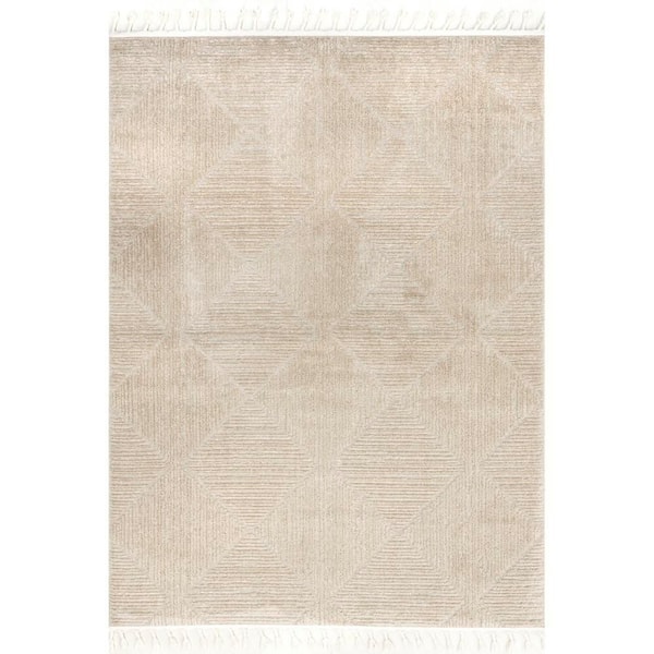 Kerry Beige 9 ft. x 12 ft. Geometric Tasseled Area Rug