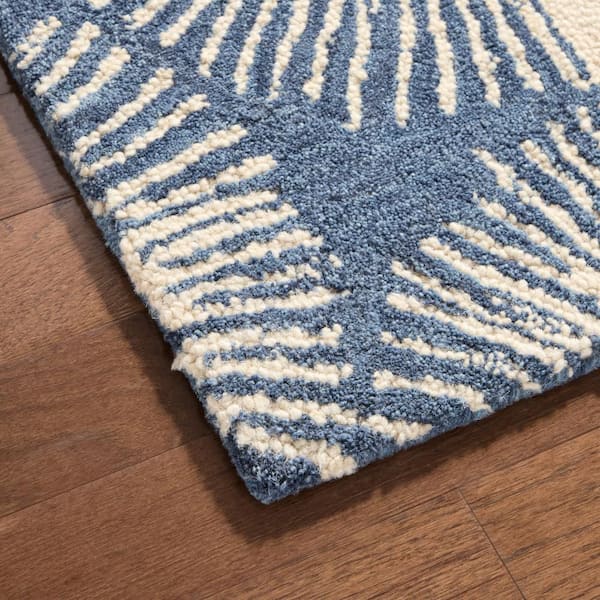 Kendall Fluted Geo Handcrafted Wool 3 ft. x 5 ft. Navy Blue Area Rug