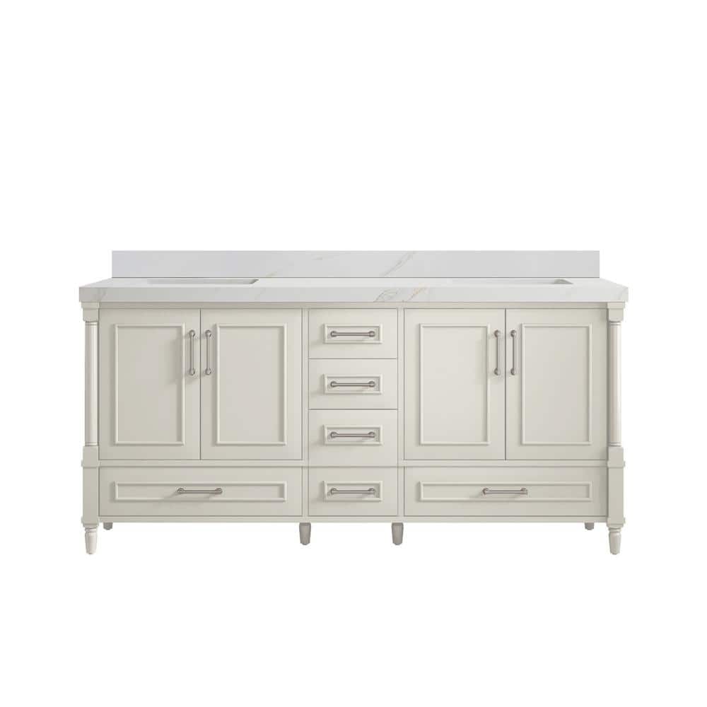 Hudson 72 in. Double Sink Freestanding Alabaster Bath Vanity with Calcutta Sienna Quatrz Top Unassembled price history on PriceWatchPro