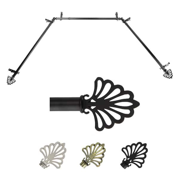 EMOH 13/16" Dia Adjustable 20"-36", 38"-72" Bay Window Curtain Rod with Gael Finials in Black