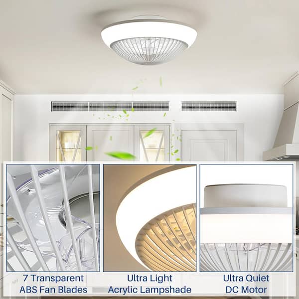 15 in. Indoor White Caged Enclosed Low Profile Ceiling Fan with Integrated LED Light and Remote