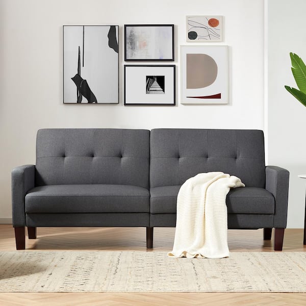 Harper & Bright Designs 78 in. Gray Fabric 2-Seater Twin Sleeper Sofa ...