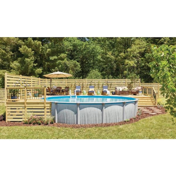 Blue Wave Martinique 24 ft. Round x 52 in. Deep Metal Wall Above Ground Pool Package with 7 in. Top Rail
