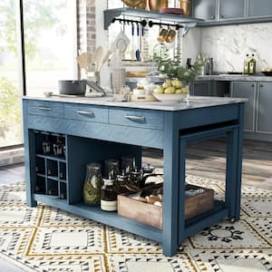 Tatum 104 in. Rectangle Blue Faux Marble with Wood Frame (Seats 8)