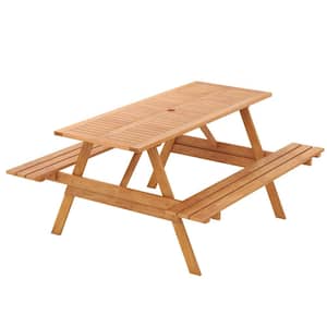 6-Person 55 in. Width Picnic Table Set with Patio Table 2 Built-in Benches 2 in. Umbrella Hole