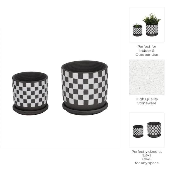 Sagebrook Home 5 & 6 in. Checkerboard Saucer Planters - Black & White