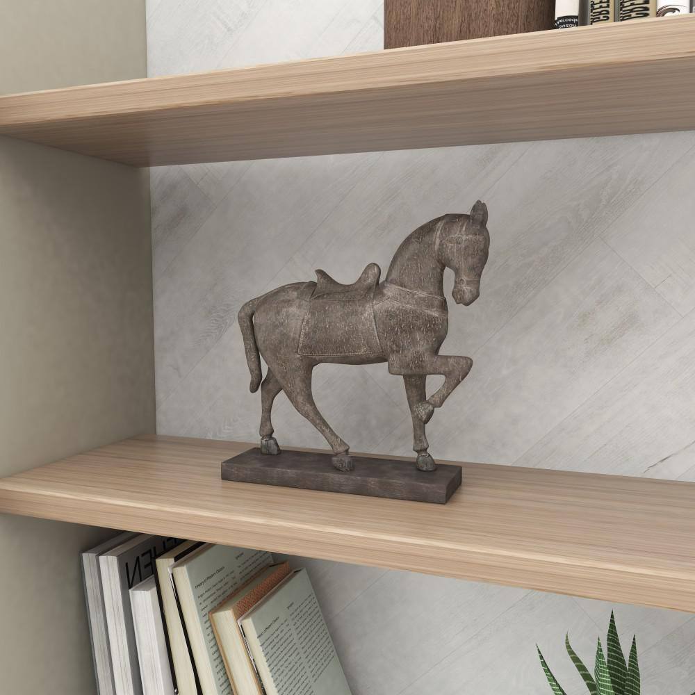 15" Brown Matte Wood Prancing Horse Statue