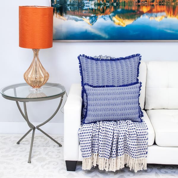 White and Blue Pillows on White Couch - Transitional - Living Room