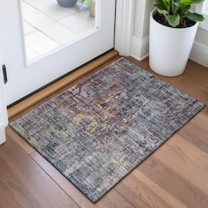Mayfield Premium Machine Washable Abstract AMF1237 Pewter 2 ft. x 3 ft. Area Rug