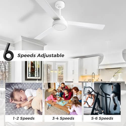 52 in. Indoor/Outdoor Modern White Downrod Ceiling Fan without Lights, 6-Speed Remote Control Ceiling Fans Without Lights