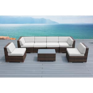 Ohana Mixed Brown 7-Piece Wicker Patio Seating Set with Sunbrella Natural Cushions