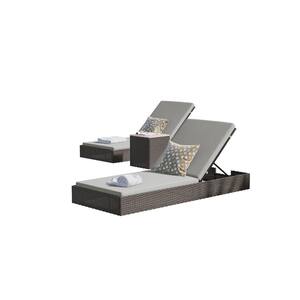 Boca Raton Brown 3-Piece Stationary Wicker Rattan Outdoor Lounge Chair with Gray Cushion and End Table