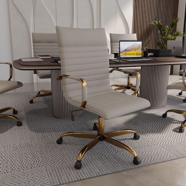 Harris High-Back Leather Office Chair Gold Frame Adjustable Height, Swivel, Tilt Conference Chair in Tan