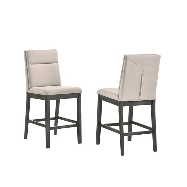 Best Quality Furniture Anderson 2-Piece Wood Dining Chairs Beige Linen Fabric.