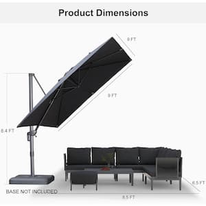 9 ft. Square Olefin Outdoor Patio Cantilever Umbrella Aluminum Offset 360° Rotation Umbrella in Dark Gray